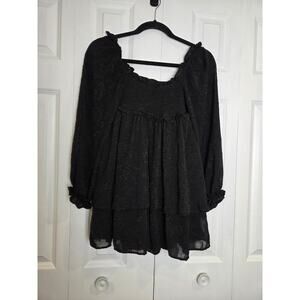 Altar'd State Black Flowy Layers Floral Embroidered Puff Sleeve XS Dress